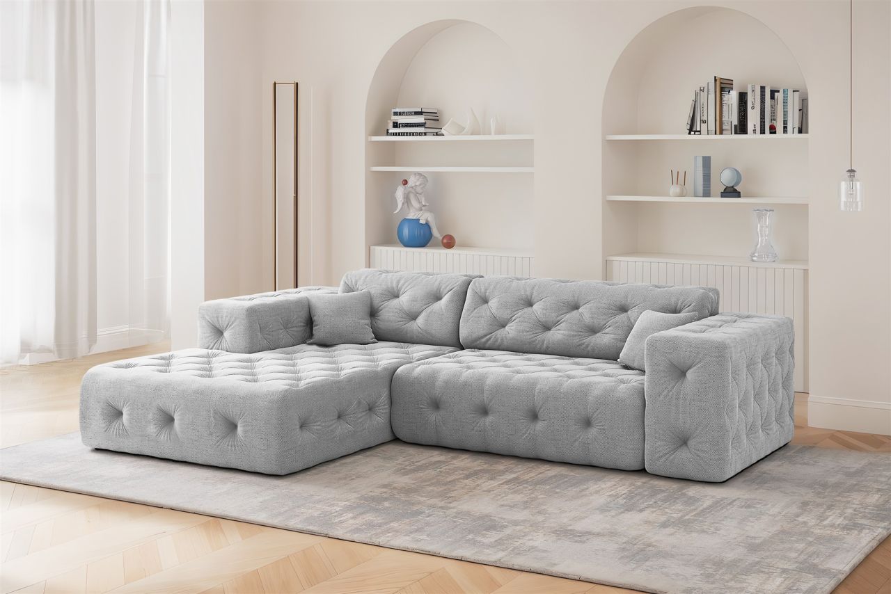 Ecksofa ersofa CHANTAL in Stoff Moly Hellgrau Ottomane Links