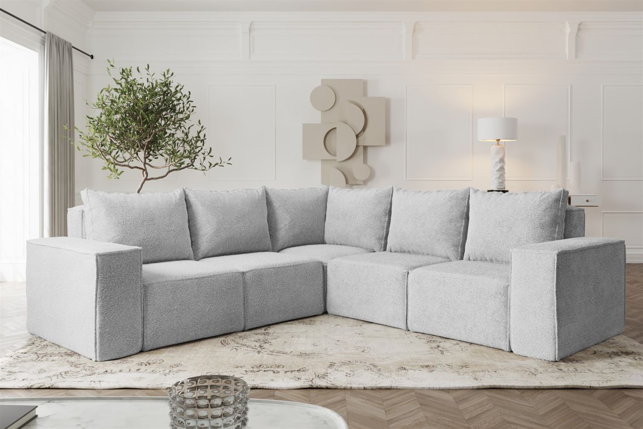 Ecksofa ersofa ESTELLE in Stoff Abriamo Hellgrau Seite Universal