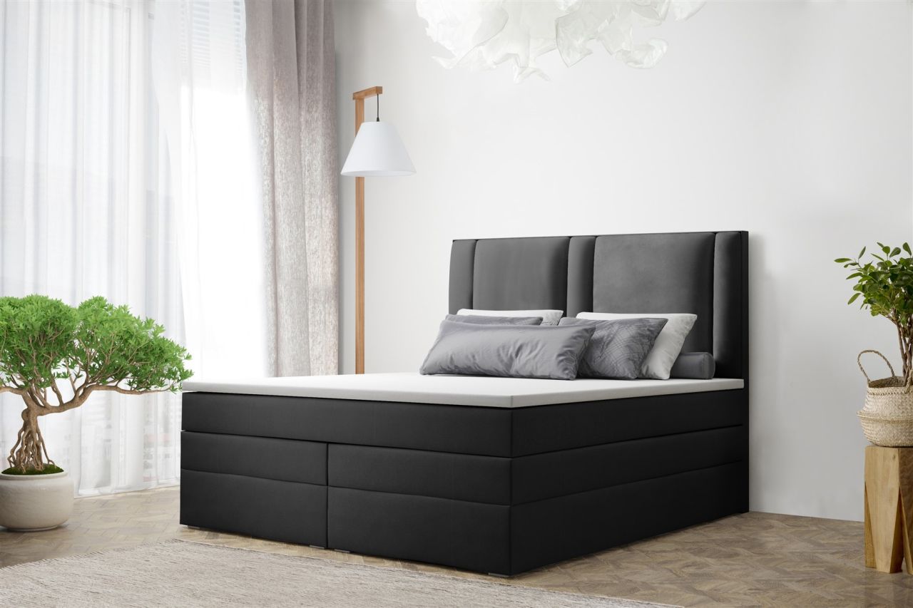 Boxspringbett Schlafzimmerbett CANDELA DELUX 200x200cm in Stoff Schwarz