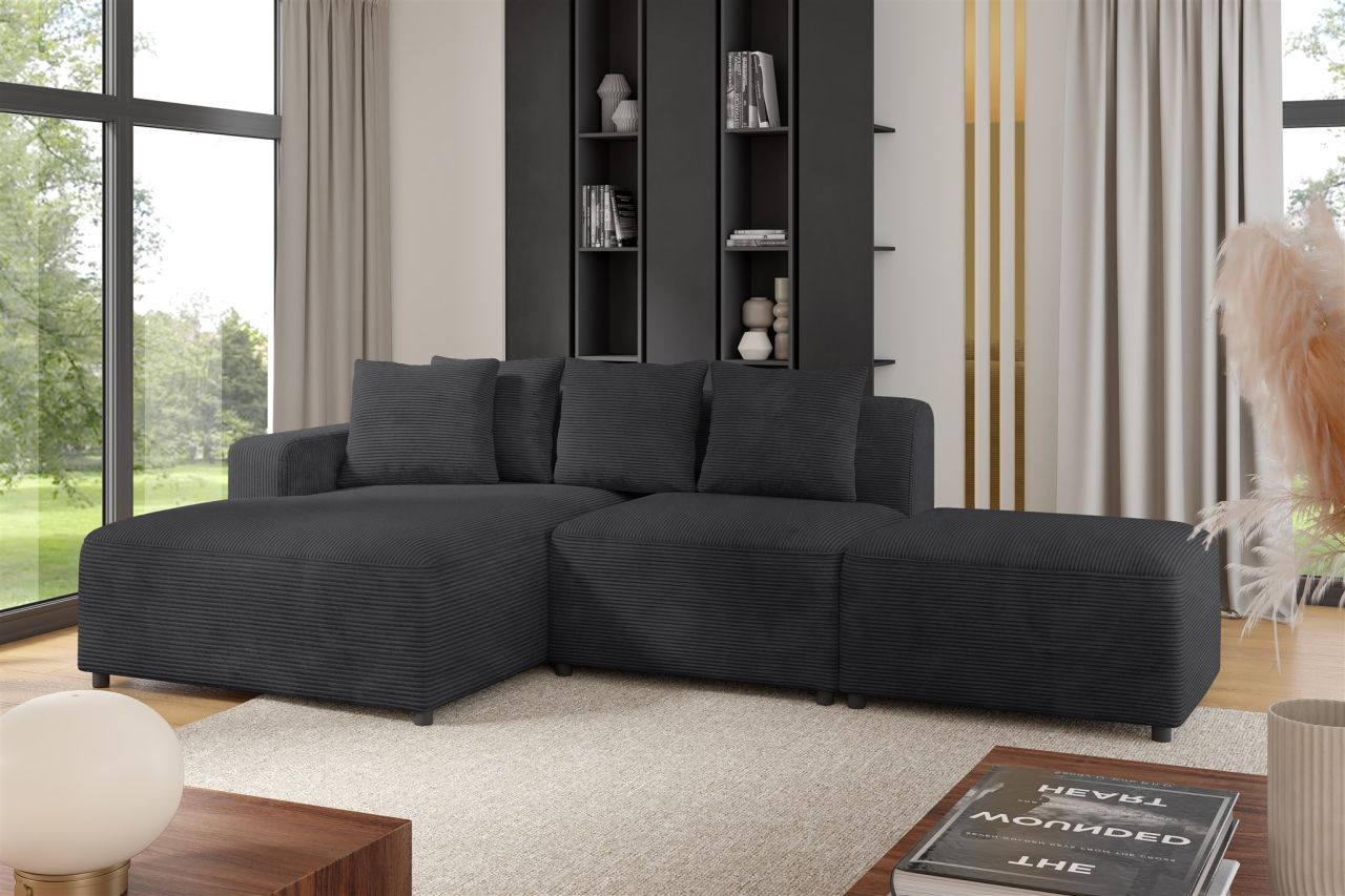 Ecksofa ersofa MEGAN XS inkl. Hocker Stoff Poso Anthrazit Ottomane Links