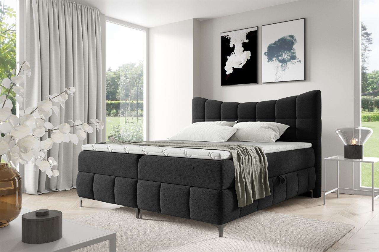 Boxspringbett Schlafzimmerbett CHARLES 120x200cm Stoff Aragon Schwarz