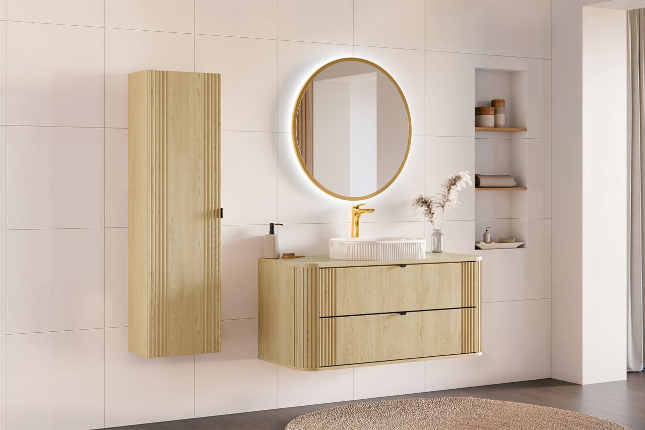 Badmöbel Set 4-tlg Badezimmerset WENDO Cremona Eiche Schrank 120cm inkl. Wasc...