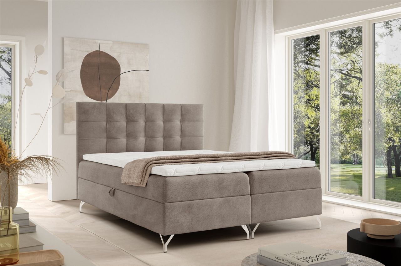 Boxspringbett Schlafzimmerbett CANDELA 160x200cm Stoff Coral Beige