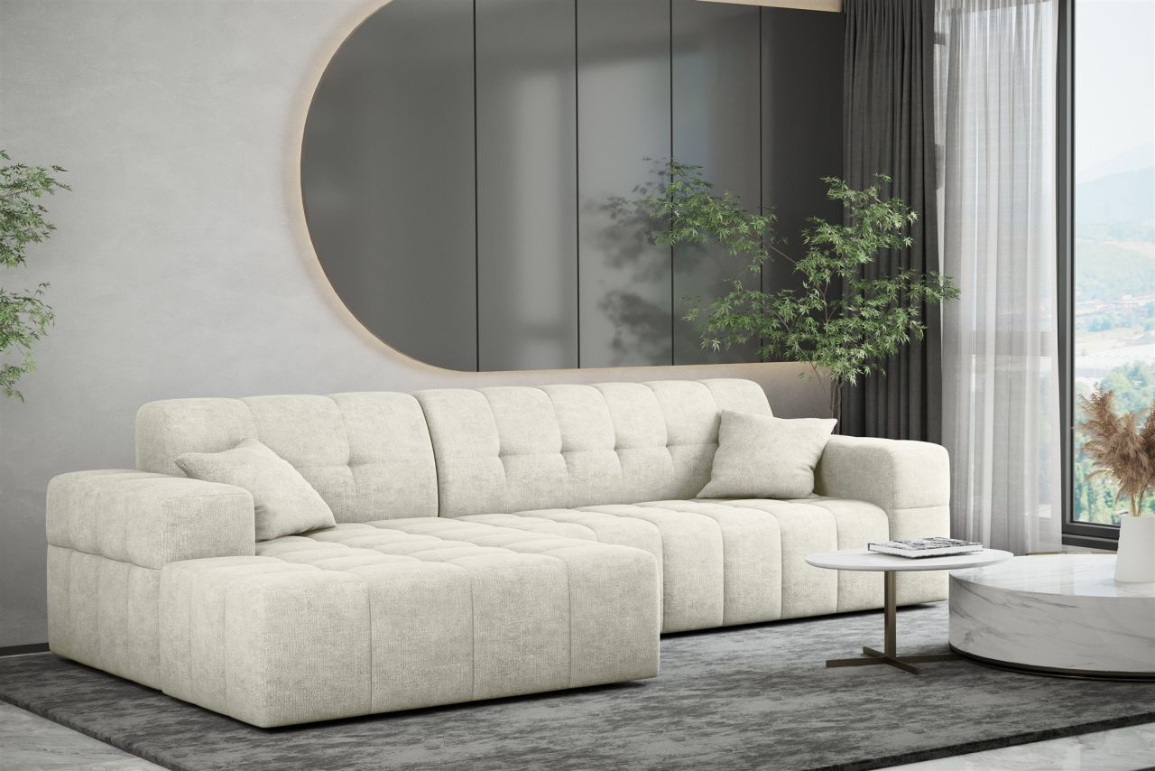Ecksofa ersofa NANCY in Stoff Perfekt Harmony Pearl Ottomane Links