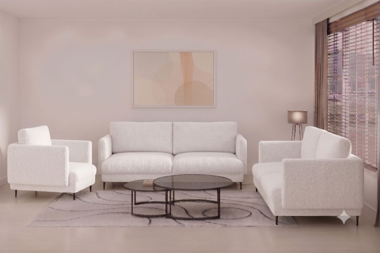 Sofaset ersofas HELMER 3-2-1 Stoff Baloo Weiß