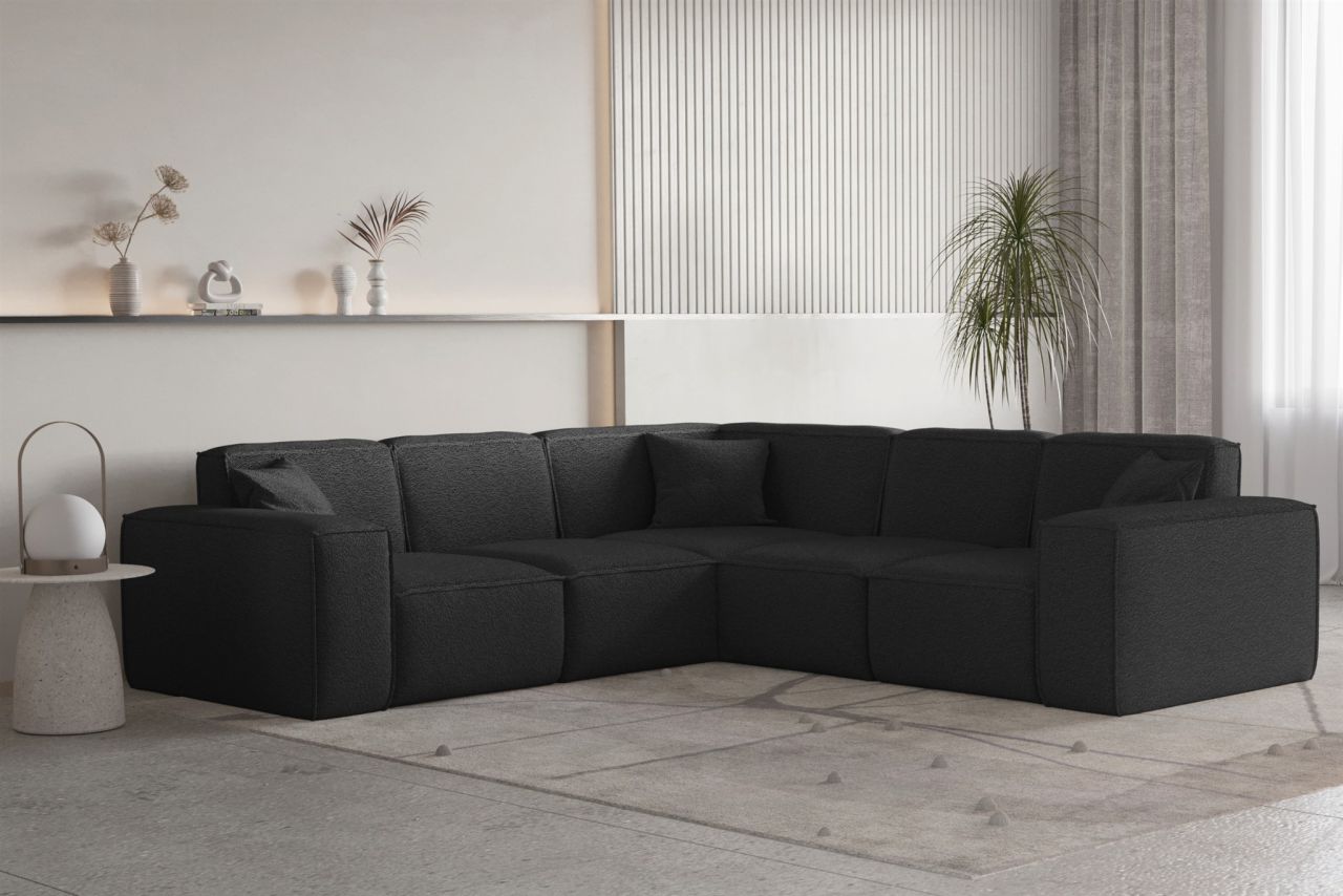 Ecksofa ersofa CELES PREMIUM Stoff Ascot Bukla Schwarz Seite Universal