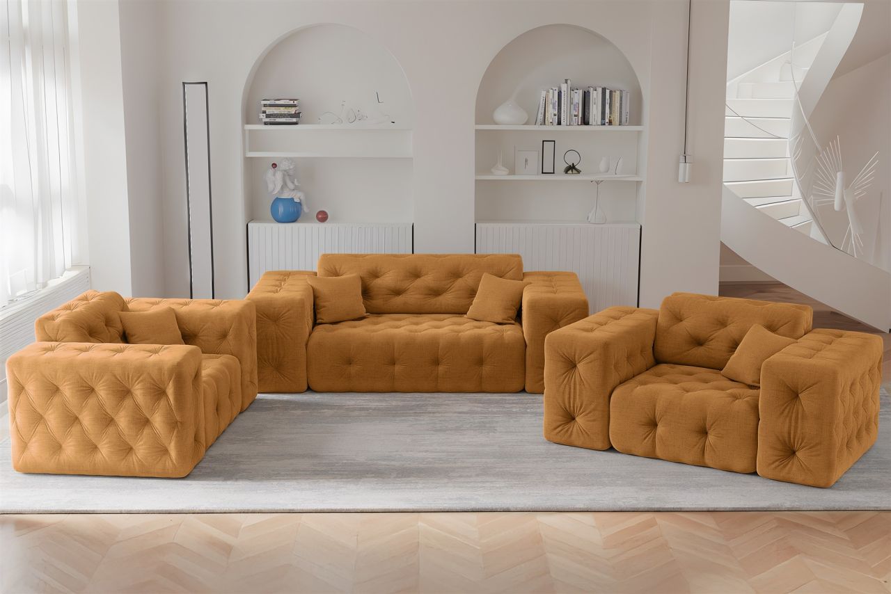 Sofaset ersofa CHANTAL 2-1-1 in Stoff Moly Orange