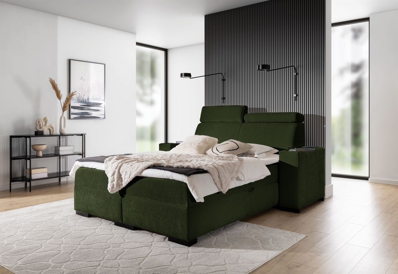 Boxspringbett Bett NESTOR 120x200cm Set.2 in Stoff Dress Me Grün