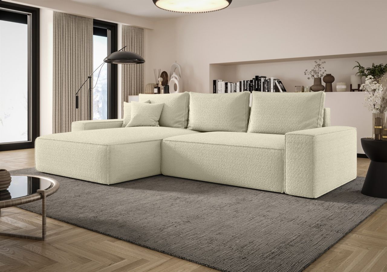 Ecksofa Schlafsofa Sofa WALKEN Stoff Quelle Creme Ottomane Links