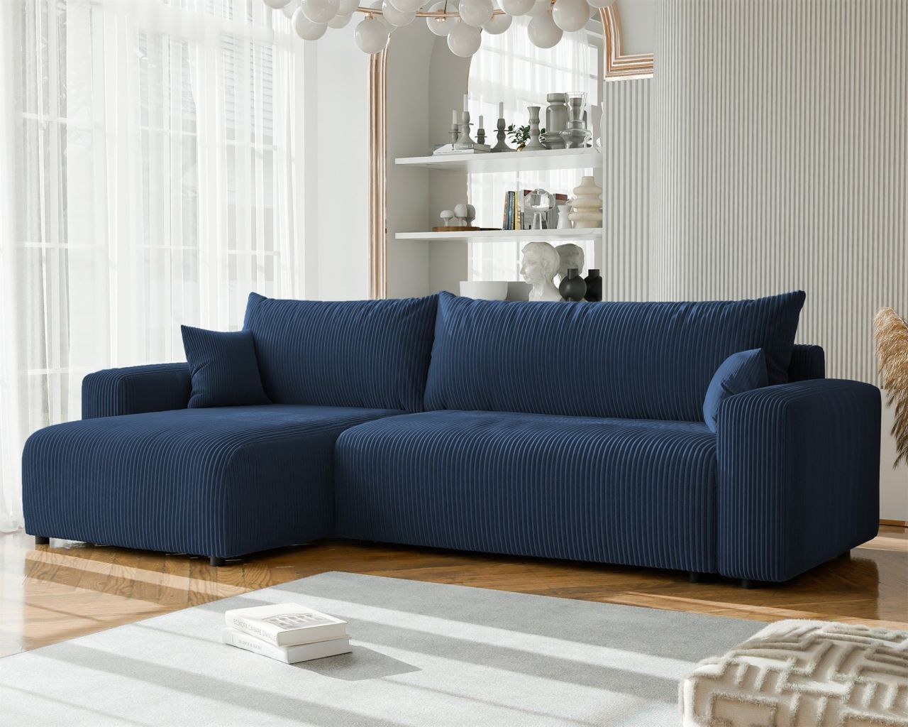Fun Möbel Blau Ecksofa Mit Schlaffunktion Luna Max In Stoff Poso Ottomane Links