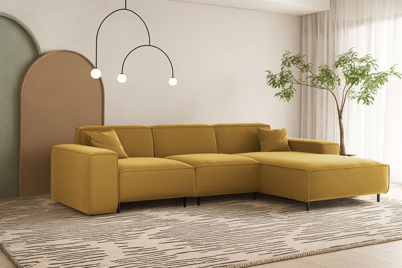 Ecksofa ersofa GLORIA in Stoff Tiffani Honiggelb Ottomane Rechts