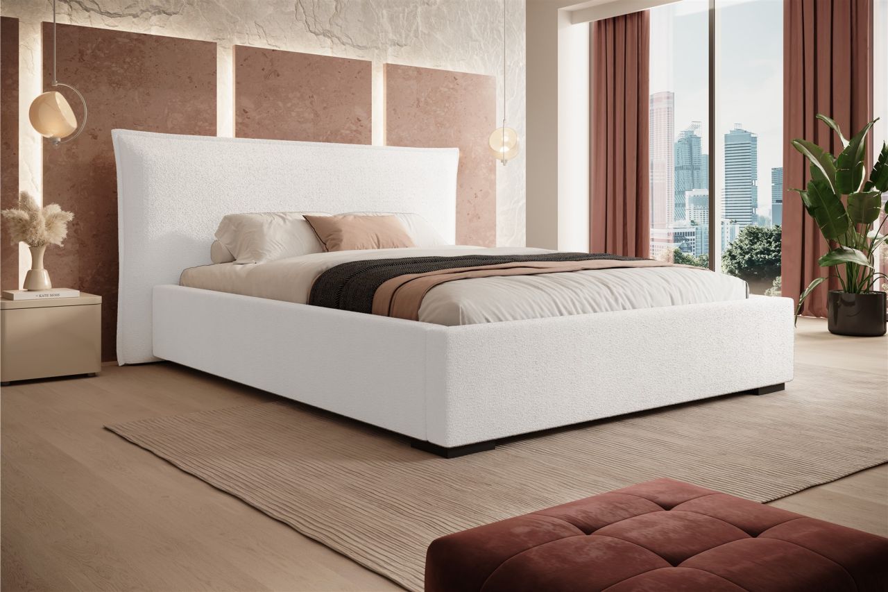 Polsterbett Bett AMADA 180x200cm in Stoff Ascot Weiß / Speed