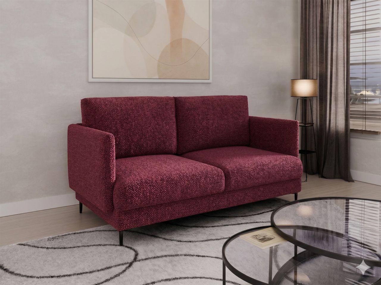Fun Moebel Sofa Designersofa Helmer 2-Sitzer Stoff Baloo Bordeauxrot