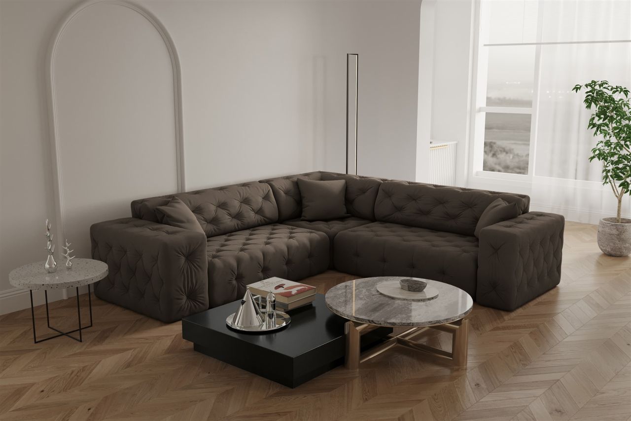 Ecksofa ersofa CHANTAL in Stoff Opera Velvet Braun Seite Universal