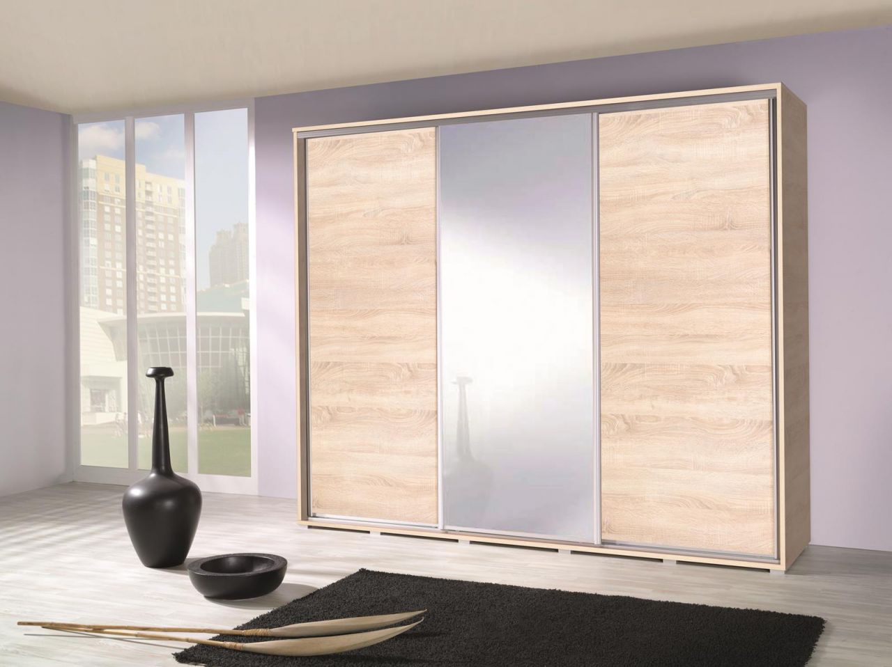 Kleiderschrank GILES Schwebetürenschrank mit Spiegel 255x215 cm