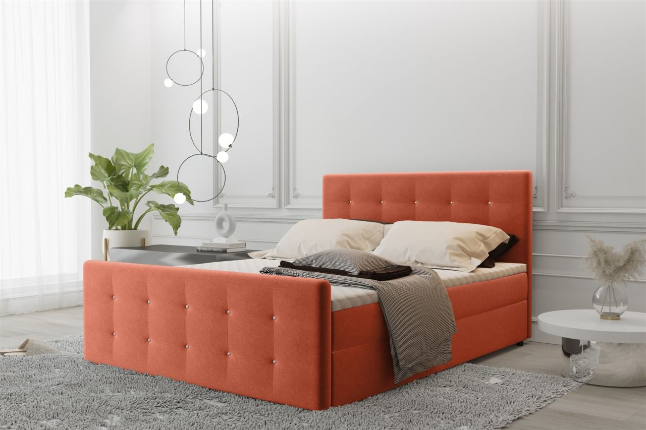 Boxspringbett Schlafzimmerbett MAURO 120x200cm Stoff Soro Orange inkl.Bettkasten
