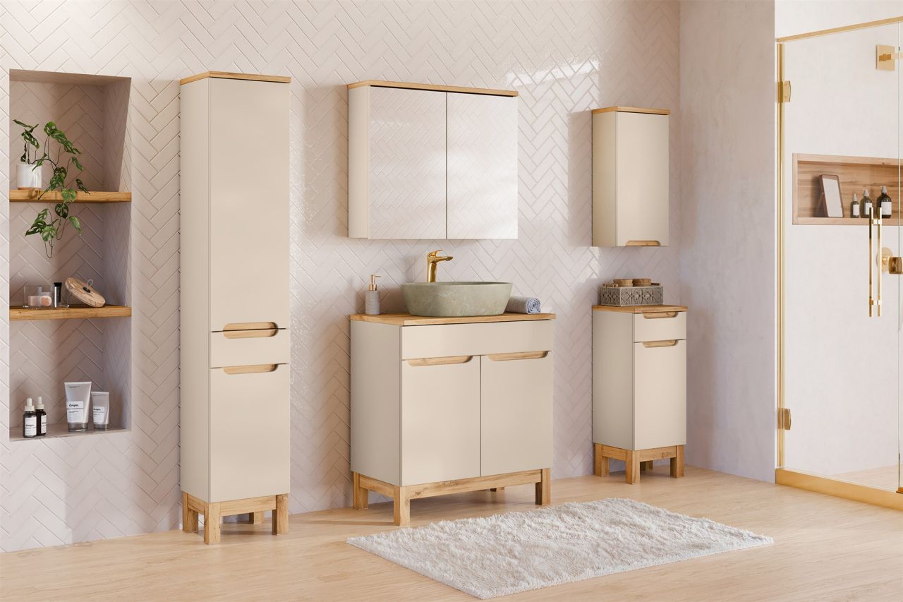 Badmöbel Set 5-tlg Badezimmerset DEVI Cashmere Schrank 80cm ohne Waschtisch