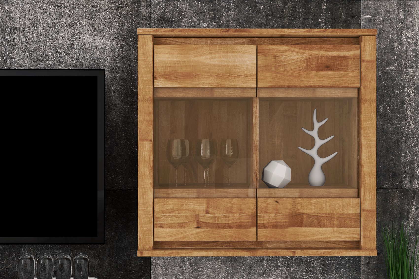 Hängevitrine Wandschrank MAISON Eiche massiv 80x76x35 cm | Vitrine | Serie MAISON aus Eiche Massivholz | Wohn-& Essbereich Serien aus Massivholz