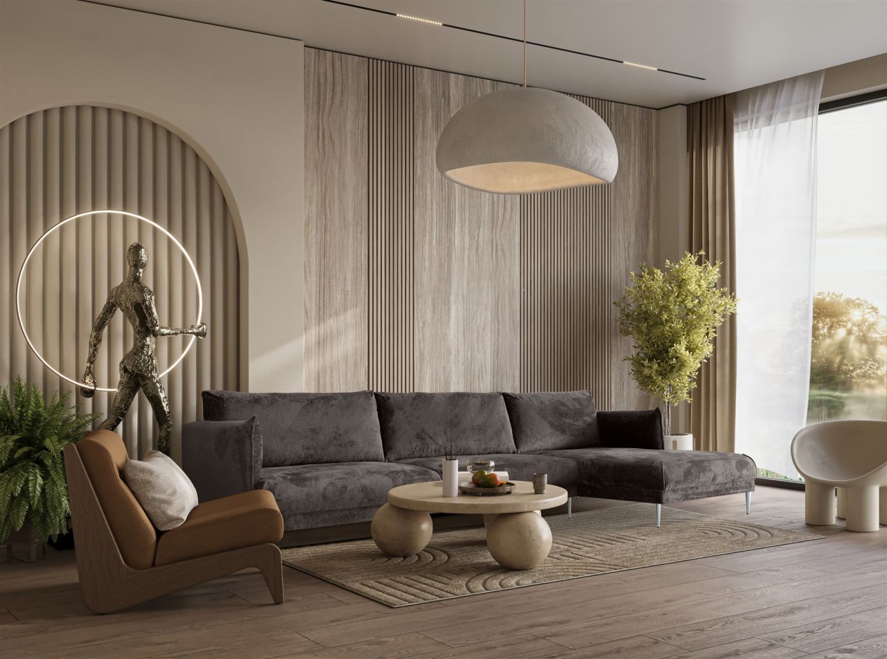 Ecksofa ersofa MADISON XL Stoff Tender Way Anthrazit Ottomane Rechts