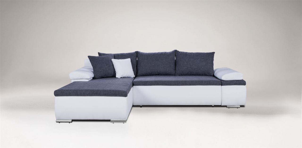 Couchgarnitur Camilla L-Form Kuntleder Weiss / Stoff Grau