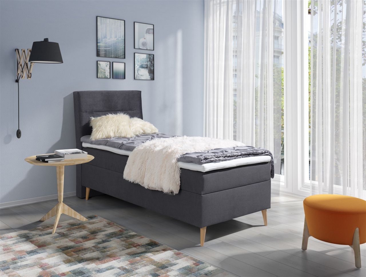 Boxspringbett Schlafzimmerbett TIAGO 90x200cm inkl.Bettkasten