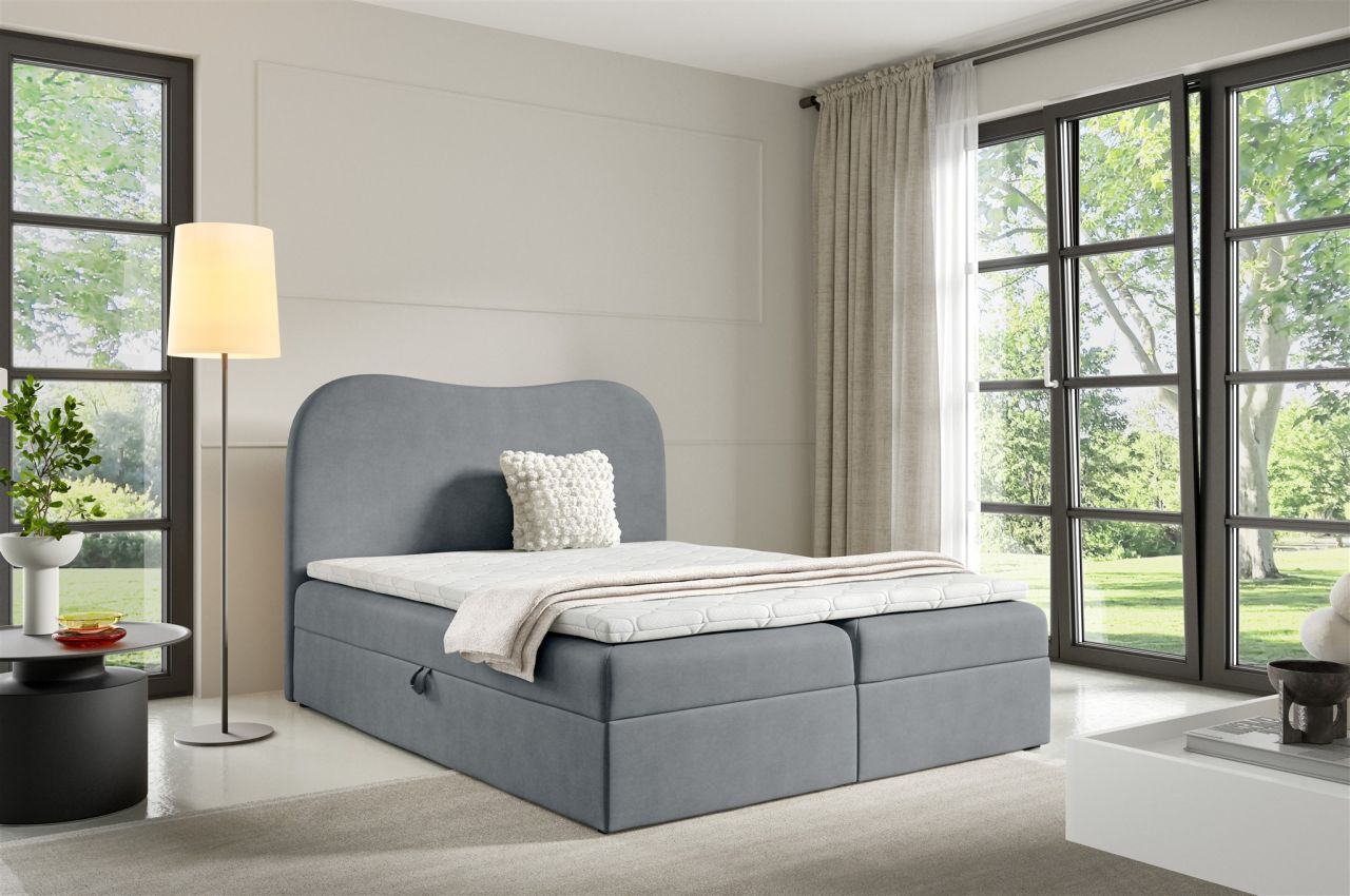 Boxspringbett Schlafzimmerbett DARLIN 140x200cm Stoff Gerra Grau