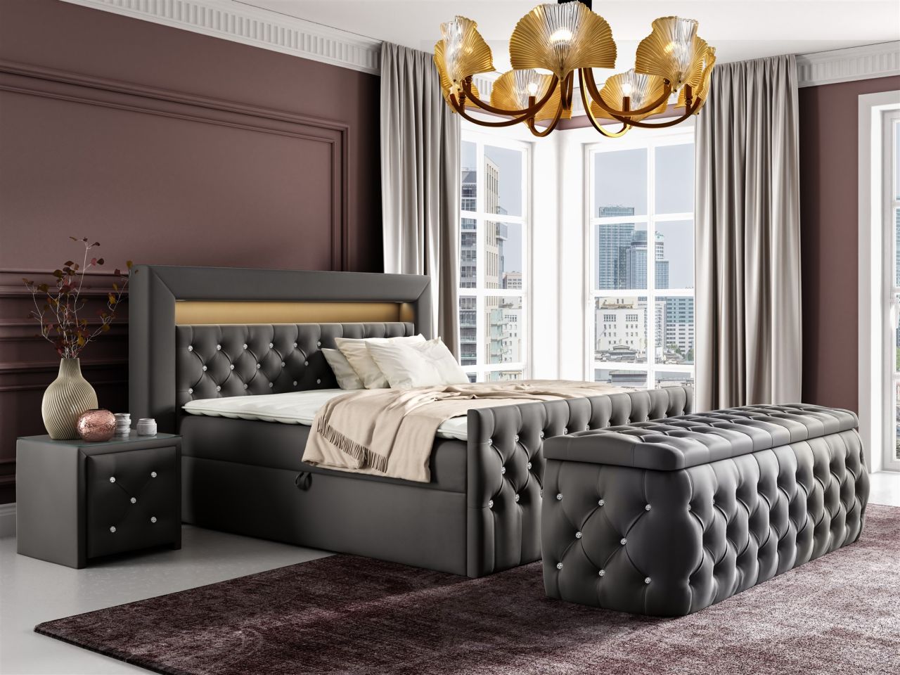 Boxspringbett Schlafzimmerbett SEVRA Nr.4 120x200cm in Elisa Velvet Anthrazit