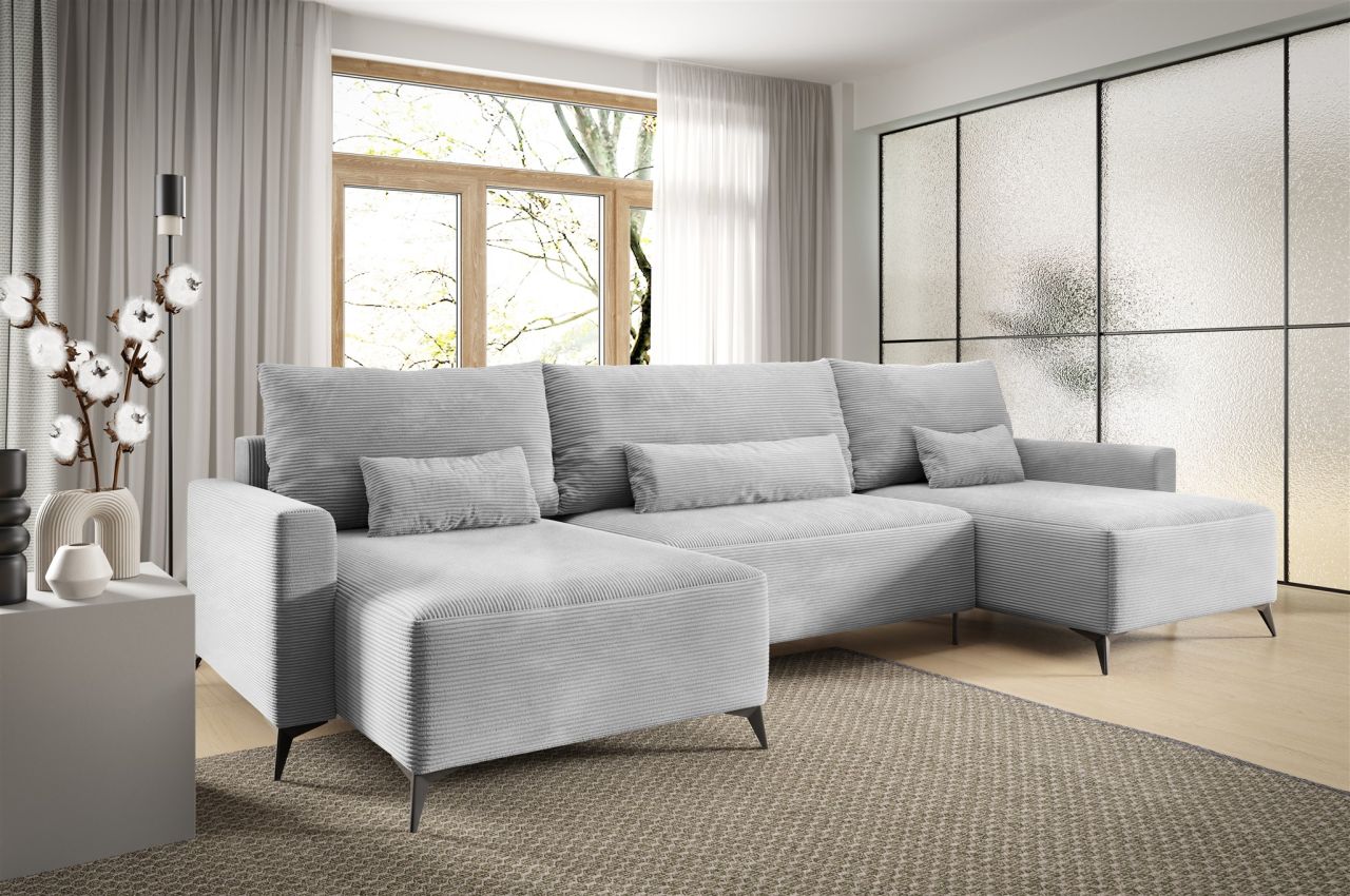 Wohnlandschaft mit Schlaffunktion SILVES Sofa U-Form Stoff Poso Hellgrau