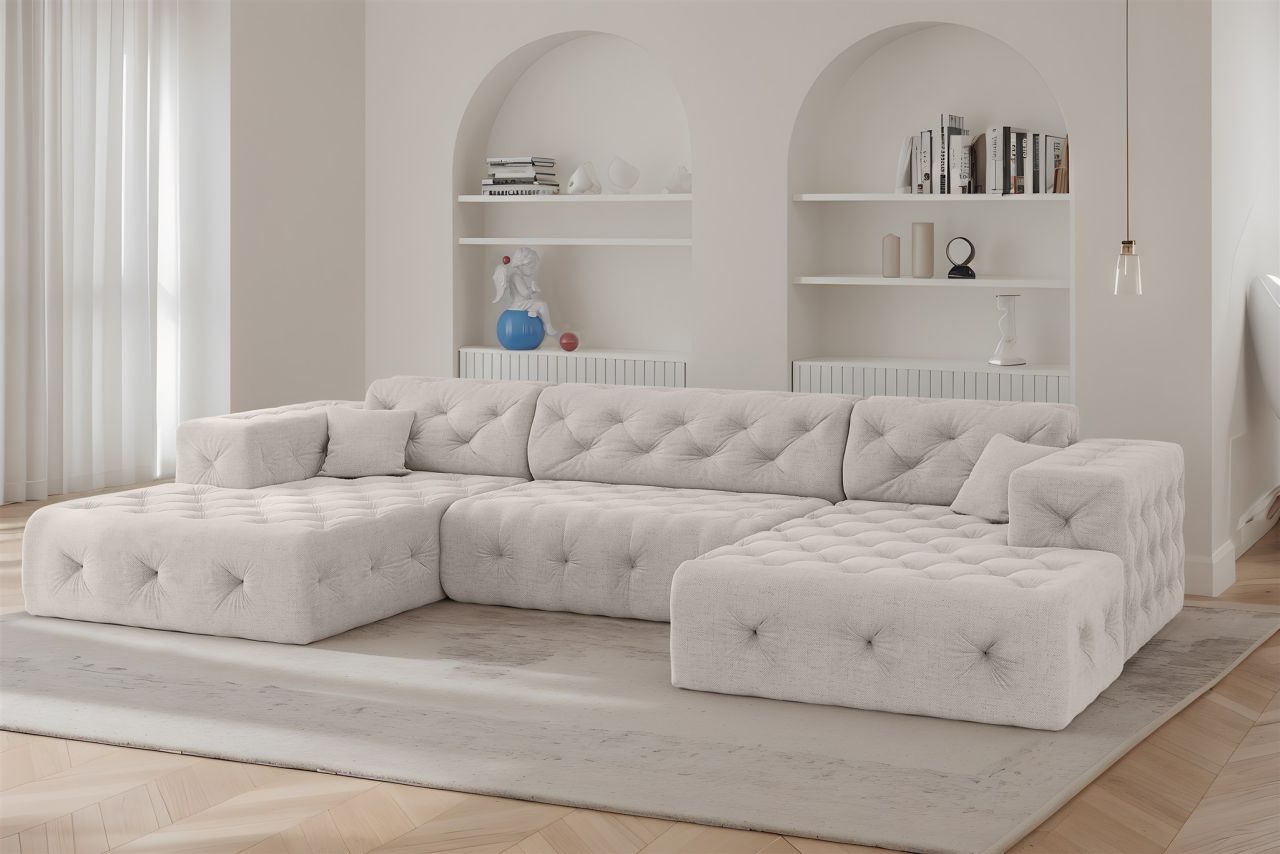 Wohnlandschaft Sofa U-Form CHANTAL in Stoff Moly Creme