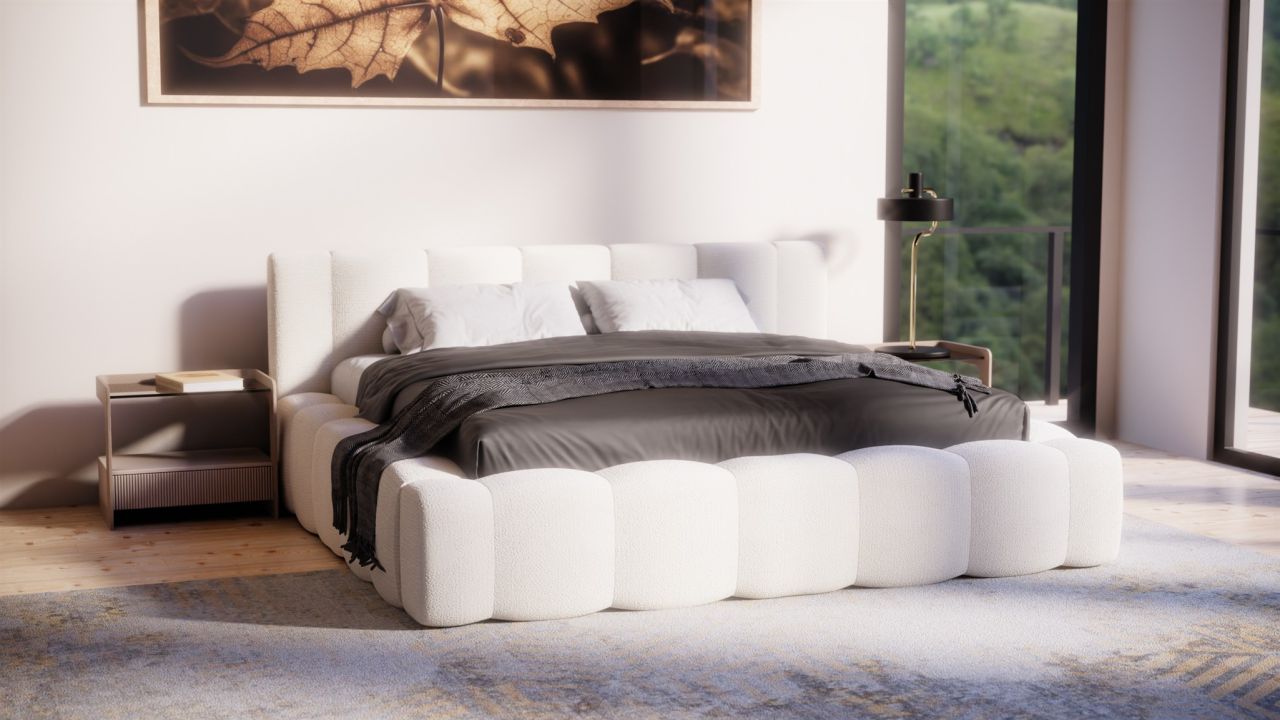 Polsterbett Doppelbett LIZETH 160x200cm Komplettset Stoff Perfect Harmony Creme