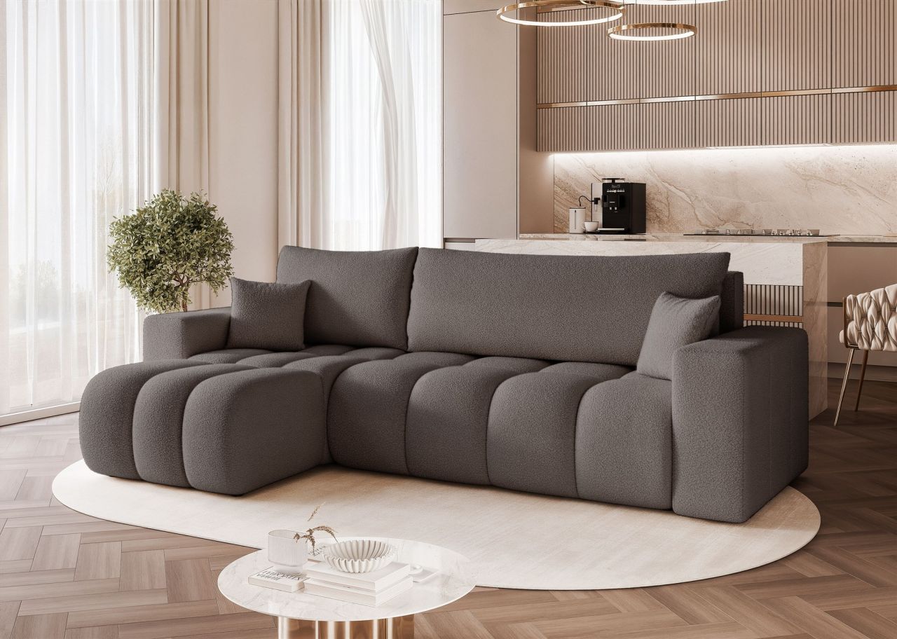 Ecksofa Schlafsofa Sofa ANABEL in Stoff Centaur Dunkelgrau Ottomane Links