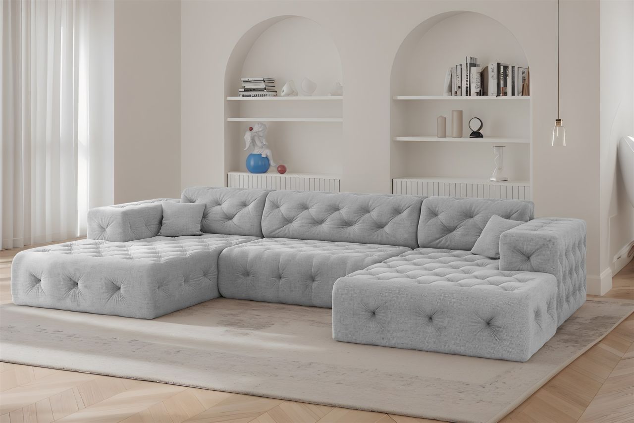 Wohnlandschaft Sofa U-Form CHANTAL in Stoff Moly Hellgrau