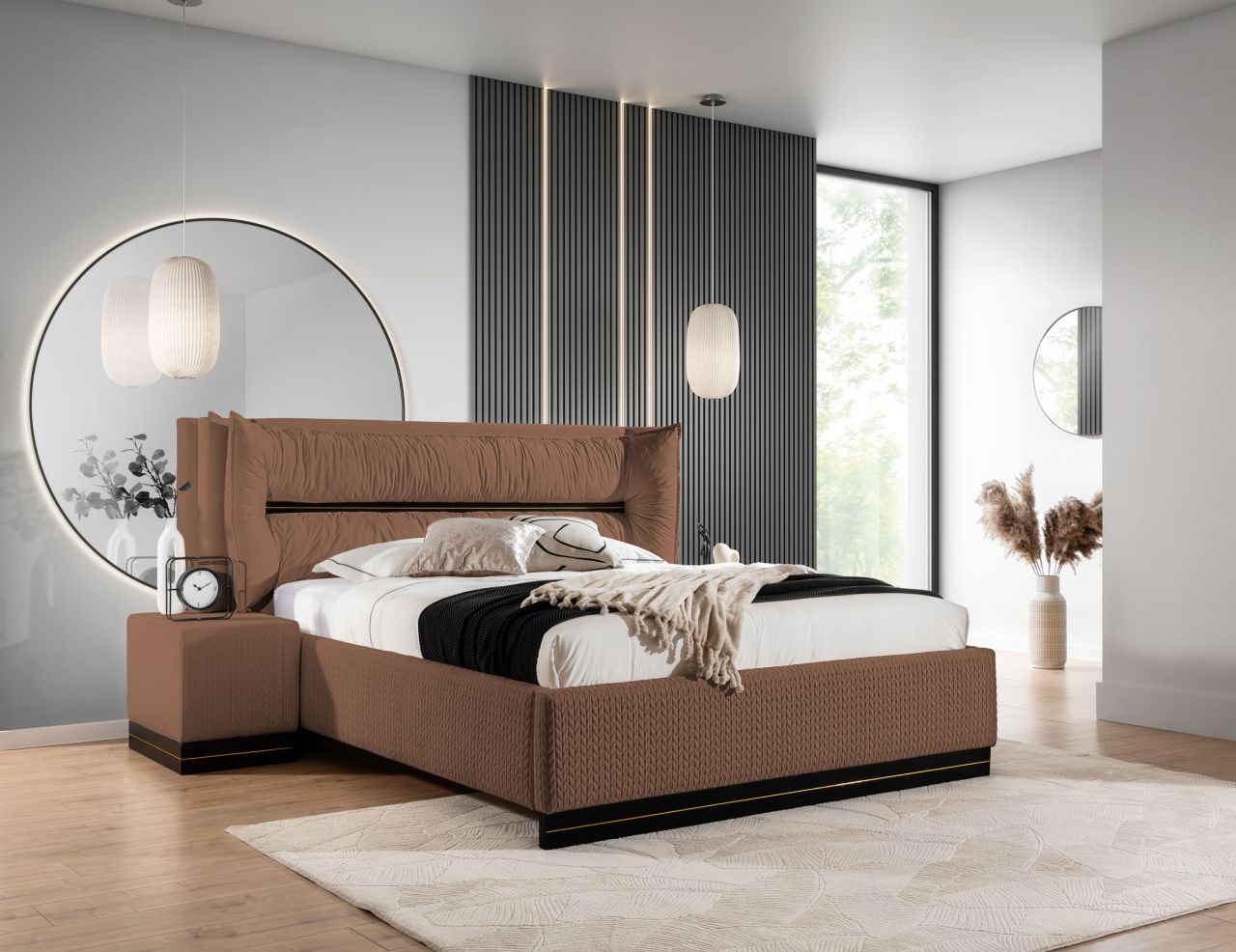 Polsterbett Doppelbett Set.3 HAMILTON 120x200cm Stoff Magic Velvet Braun