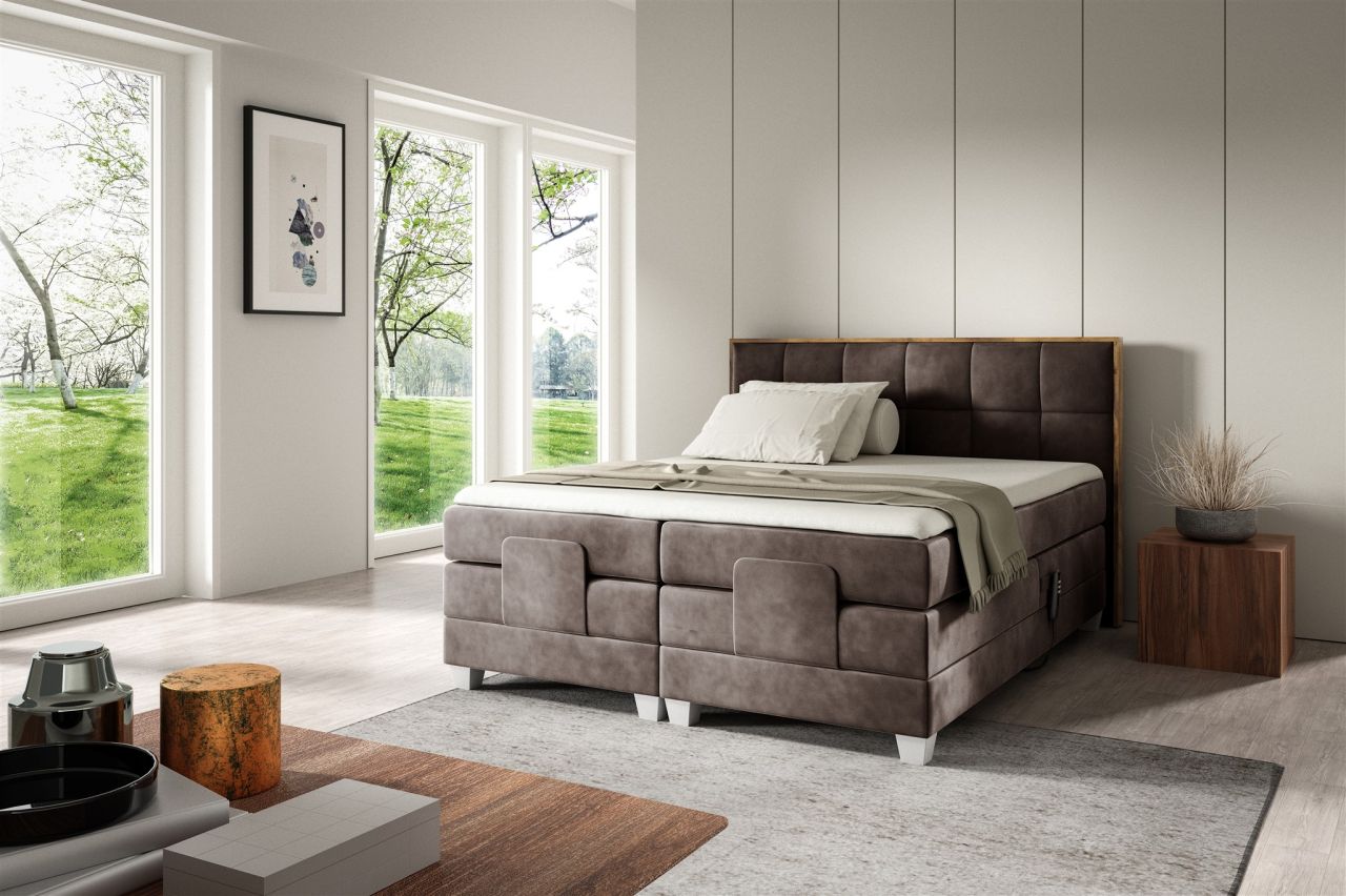 Boxspringbett Elektrisch Bett HENRY 120x200cm in Stoff Fresh Braun