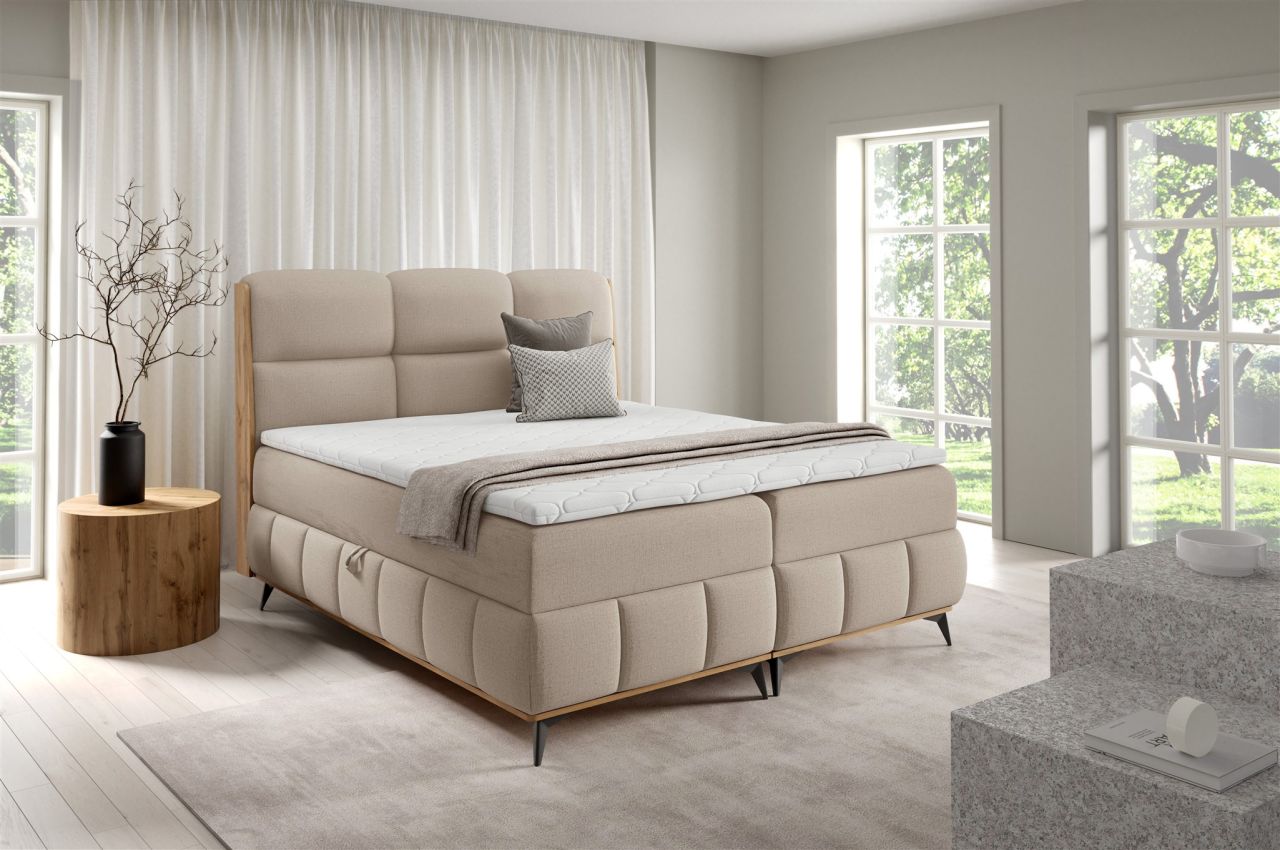 Boxspringbett Schlafzimmerbett CHARLIE PREMIUM 120x200cm Stoff Fibi Beige