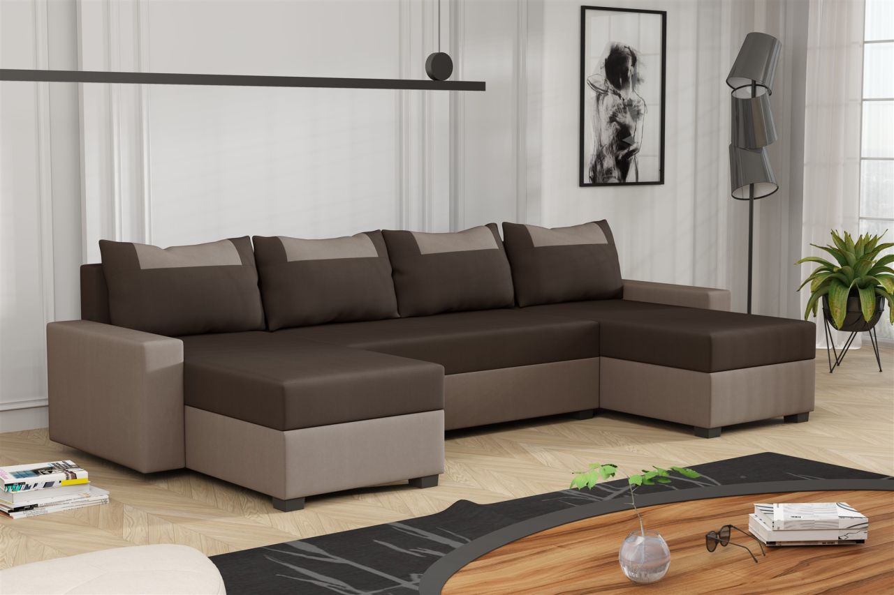 Wohnlandschaft Schlafsofa Sofa HEDVIG LUX Stoff Manila Hellbraun- Dunkelbraun
