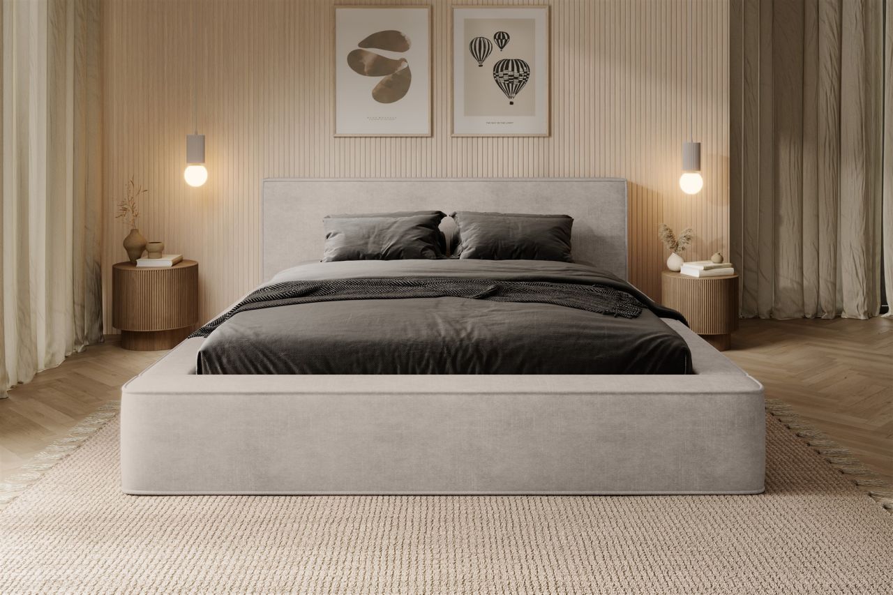 Polsterbett Bett OMAHA 160x200cm in Stoff Macau Sand / Speed
