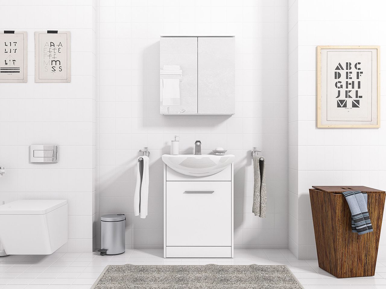 Badmöbel Set 3-Tlg Weiss matt PETIT inkl.Waschtisch