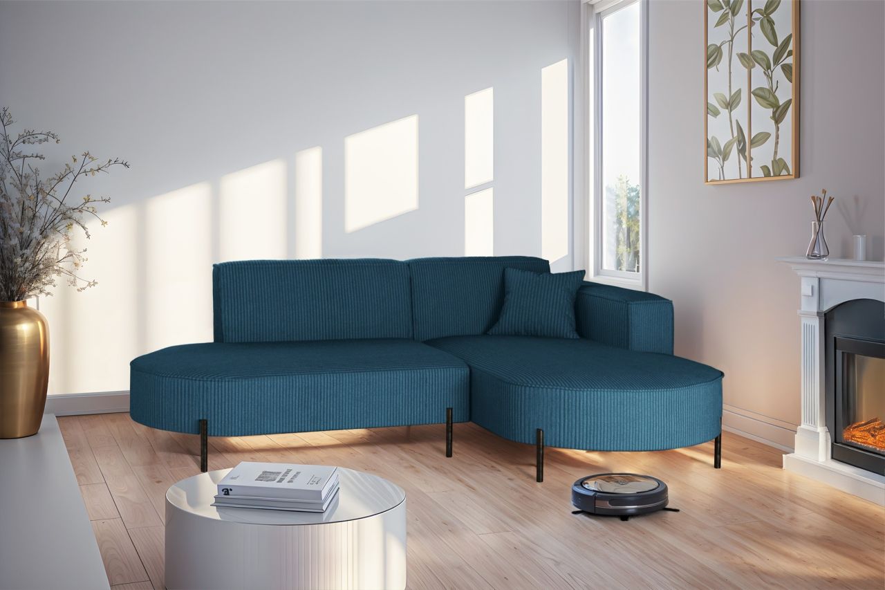 Ecksofa ersofa VALENCIA XS in Stoff Scala Blau Ottomane Rechts