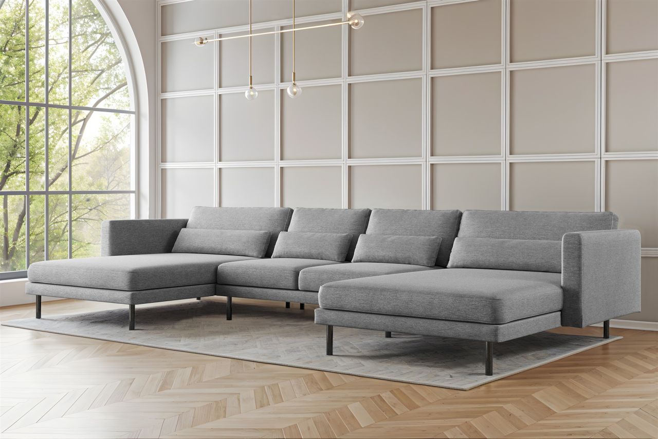 Wohnlandschaft U-Form Sofa AGADA in Stoff Verita Hellgrau