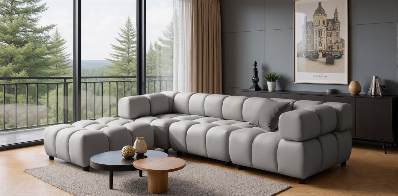 Sofa ersofa FLOW 3-Sitzer inkl. 1 x Polsterhocker Stoff Bluvel Silbergrau