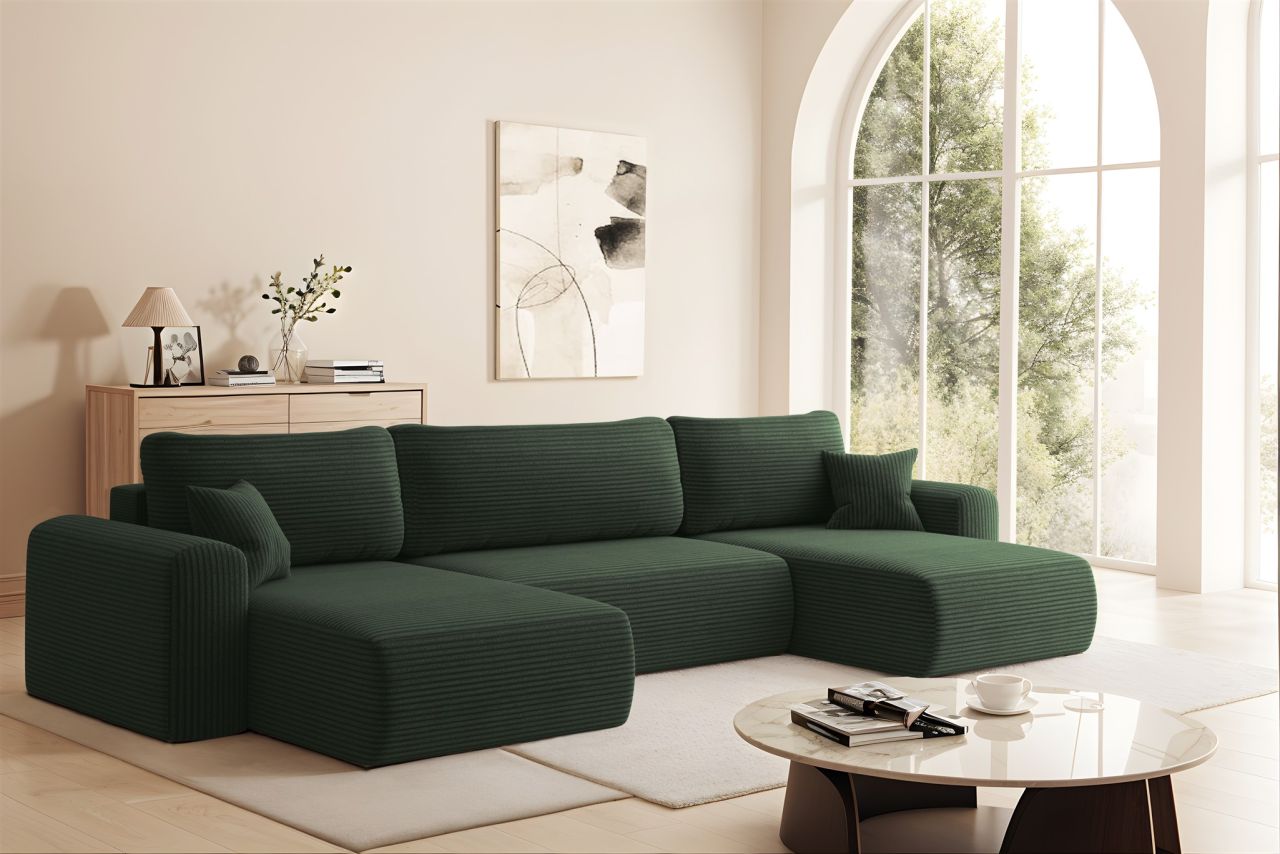 Wohnlandschaft Sofa mit Schlaffunktion FLORA Stoff Poso Grün
