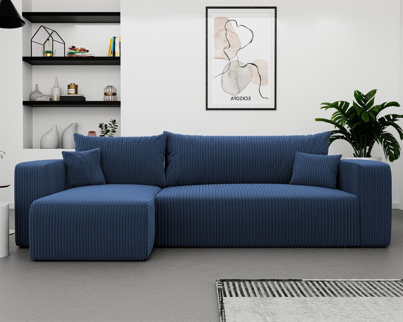 Fun Möbel Blau Ecksofa Mit Schlaffunktion Sofa Luna Stoff Poso Ottomane Links