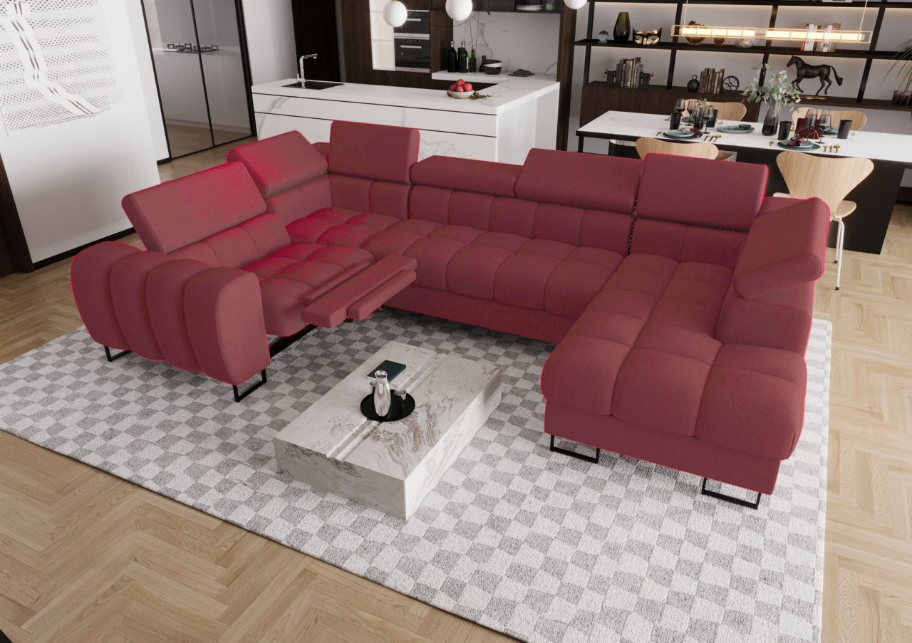 Wohnlandschaft Schlafsofa BASTIEN RELAX in Stoff Gemma Bordeaux Ottomane Rechts