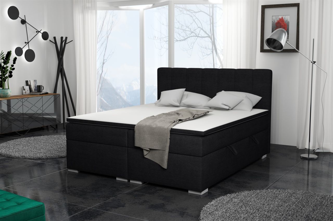 Boxspringbett Schlafzimmerbett LAURIN 140x200cm Stoff Aragon Anthrazit