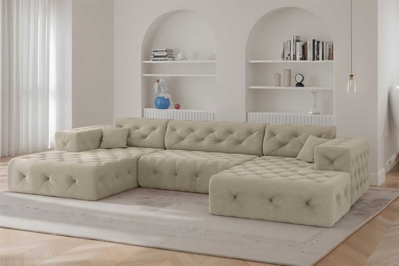 Wohnlandschaft Sofa U-Form CHANTAL in Stoff Moly Beige