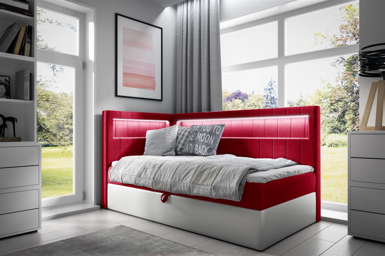 Boxspringbett Gästebett Kinderbett FABIAN Nr.3 100x200cm Weiss-Rot Seite Links