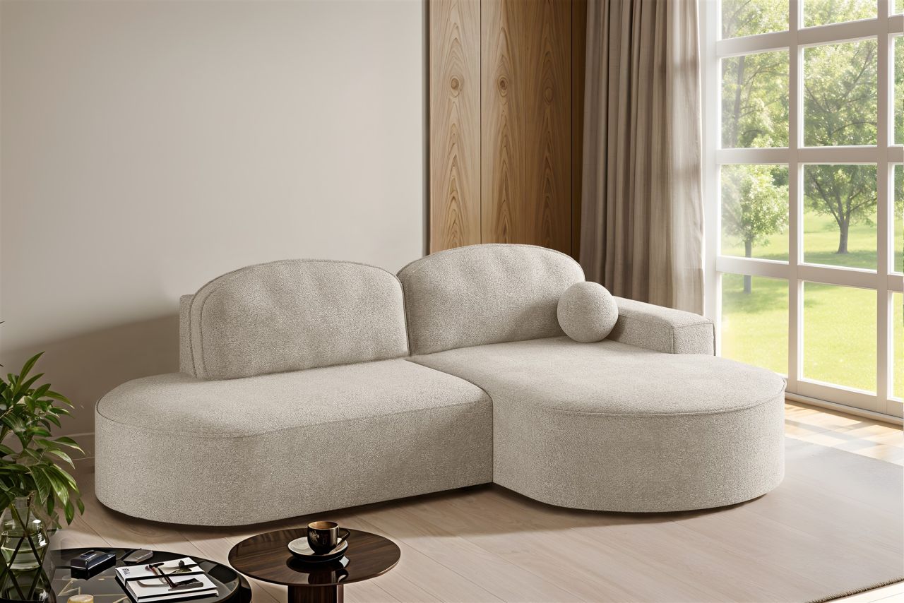 Ecksofa Schlafsofa Sofa GIRONA Stoff Arena Creme Ottomane Rechts
