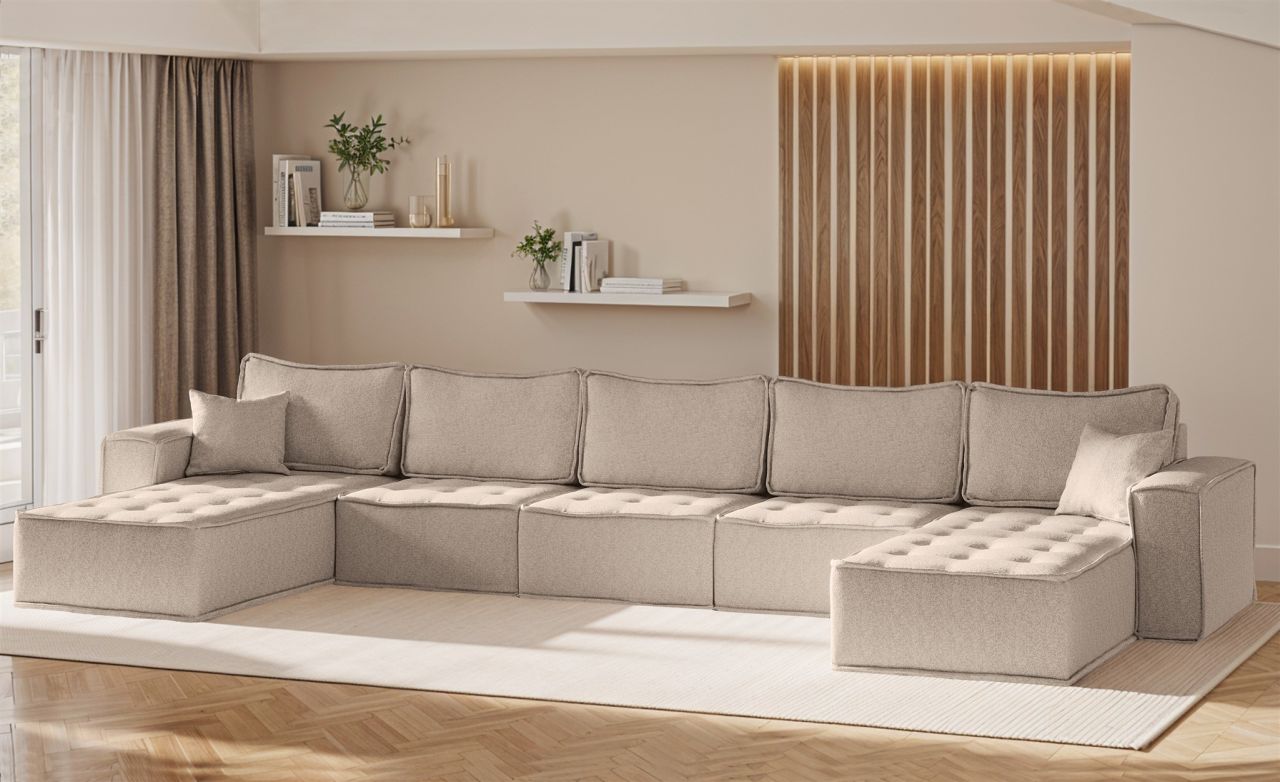 Wohnlandschaft Sofa U-Form Modulsofa-Set 5-teilig SANDE Stoff Alpine Toffee