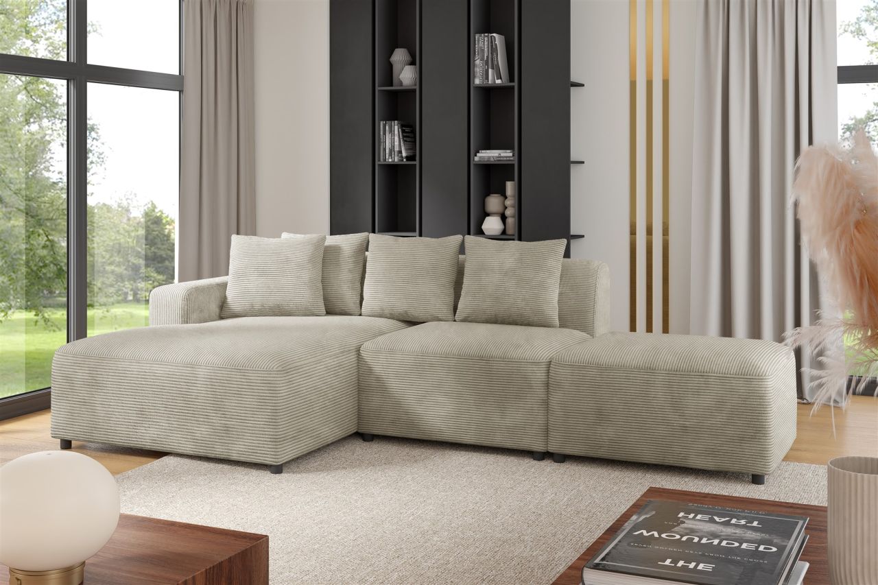 Ecksofa ersofa MEGAN XS inkl. Hocker Stoff Poso Beige Ottomane Links